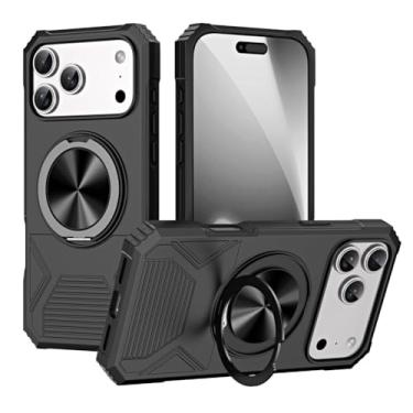 Imagem de LYJSMGZ Capa fina para iPhone 17 Pro Max/17 Pro/Air/17, anel magnético giratório militar fosco antiarranhões PC Shell, preto, 17