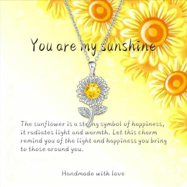 Imagem de REEBOOOR You are My Sunshine, colar de girassol dourado, para mulheres, joias de girassol, presentes para filha/esposa/irmã/mãe, Large, Zinco, Zircônia cúbica