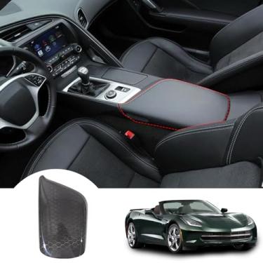 Imagem de Aotumcer Capa de tampa de console de carro, compatível com painel de caixa de apoio de braço Chevy Corvette C7 2014-2019, capa de proteção de recipiente de apoio de braço de fibra de carbono real