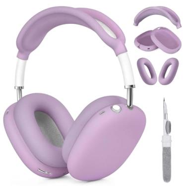 Imagem de TSKVT Capa de silicone para AirPods Max, capa de fone de ouvido transparente e macia para AirPod Max, acessórios protetor antiarranhões para Apple AirPods Max (roxo lavanda, 3 em 1)