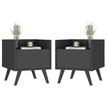 Imagem de Kit Com 2 Mesas De Cabeceira 40Cm Retrô Multimóveis V4044 Preta Preto