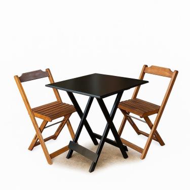 Imagem de Conjunto Mesa Dobrável 70x70 Tampo Mdf E 02 Cadeiras Dobrável Retrátil Preto-Imbuia