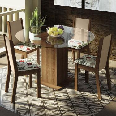 Imagem de Conj. Mesa Tampo De Vidro 4 Cadeiras Rustic/Crema/hibiscos