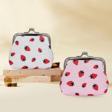 Imagem de 2 porta-moedas, bolsa feminina cintilante para moedas, mini bolsa de moedas para guardar moedas, recibo, Morango