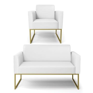 Imagem de Sofá Namoradeira Com Poltrona Base Industrial Dourado Marisa Corino D03 - D\&#039rossi Cor Branco