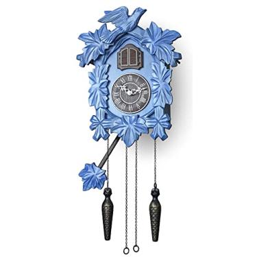 Imagem de TIMEGEAR Relógio cuco com modo noturno, decorações esculpidas à mão e pêndulo oscilante (azul)