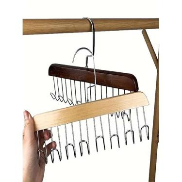 Imagem de Kit 2/4 Cabide de Madeira Multifuncional Para Cintos Gravatas Cacheco Sutiãs Colares Organizador em Geral Com 8 Ganchos(Marrom-Claro)