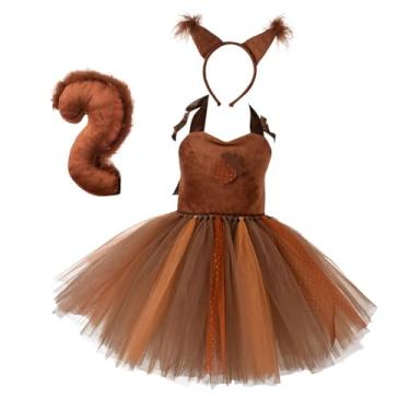 Imagem de Vaveren Kit de vestido tutu infantil com tema de esquilo, em tecido de poliéster, com faixa de cabelo e cauda, Size S