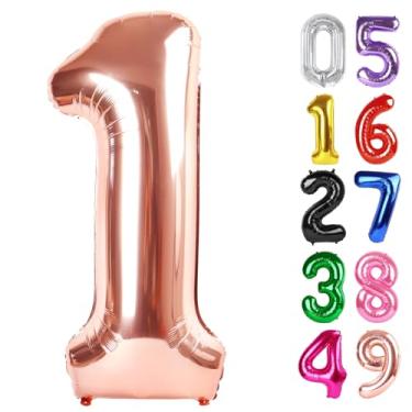 Imagem de Balão de ouro rosa número 1 de 101 cm, balão de 1º aniversário para decoração de primeiro aniversário de bebê, meninos e meninas, suprimentos de festa em ouro rosa brilhante