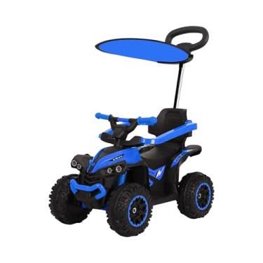 Imagem de Carrinho Passeio Infantil Criança Quadriciclo Eletrico Infantil 6v Capota Haste Som USB Buzina Farol Azul