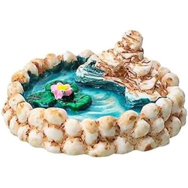 Imagem de Tnyvm Conjunto de decoração de jardim de fadas em miniatura - esculturas de lagos de lótus e farol de resina resistente ao clima com poço de água e ponte, ornamentos de paisagem em miniatura para
