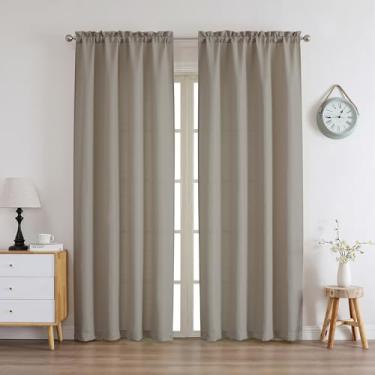 Imagem de Chyhomenyc Conjunto de 2 painéis de cortinas bege pedra de 197 cm de comprimento, textura de linho sintético, filtro leve, macio, arejado, casa de fazenda, cortinas para sala de estar, quarto, 40Lx78C
