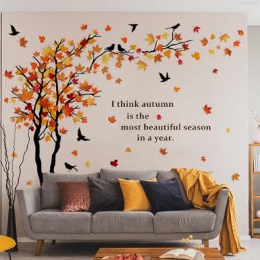 Imagem de ZARROUEA Decalques de parede de árvores grandes, folhas coloridas, árvores de bordo vermelho, adesivos de parede removíveis, faça você mesmo, vinil, árvores verdes, decoração de casa para quarto de