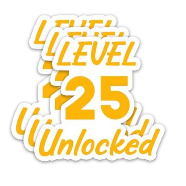 Imagem de (3 peças) Adesivos engraçados de aniversário de 25 anos – Nível 25 desbloqueado – Decalques de vinil à prova d'água para presentes de 25 anos, garrafas de água, álbuns, diários, 7,6 x 5 cm