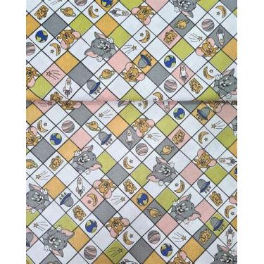 Imagem de Tecido Tricoline TOM & JERRY QUADRADOS 2 (Laranja) - Ibirapuera - 50 x