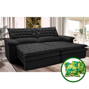 Imagem de Sofá Retrátil E Reclinável 2,52m Molas Ensacadas Cama Inbox Alemanha De Viscoelástico Velusoft Preto