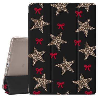 Imagem de VibrantFruitique Capa retrô clássica para iPad 9ª/8ª/7ª geração, 10,2 polegadas (versão 2021/2020/2019), estampa de leopardo, laço vermelho, suporte para lápis, traseira de TPU macio transparente e