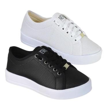 Imagem de Kit 2 Pares Tênis Feminino Casual Sola Alta Flatform Confortável Sapat