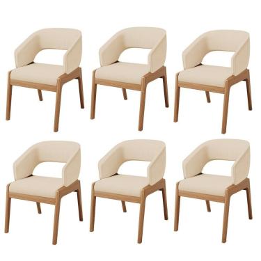 Imagem de Kit 06 Cadeiras De Jantar E Estar Living Estofada Lince L02 Linho Bege Escuro - Lyam Decor