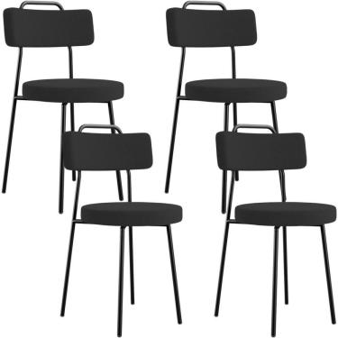 Imagem de Kit 04 Cadeiras Decorativas Estofada Para Sala De Jantar Barcelona L02 Bouclê Preto - Lyam Decor