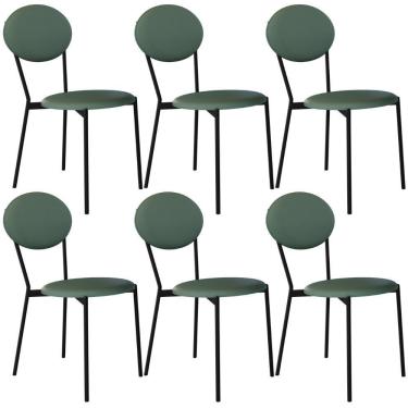Imagem de Kit 06 Cadeiras Estofada Para Sala De Jantar Azuri Preto C01 Courino Verde Sálvia - Lyam Decor