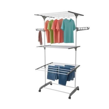 Imagem de Varal Torre 3 Andares Retratil Compacto 4 Rodas Prático Reforçado - RR