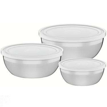 Imagem de Jogo De Potes Em Aço Inox Com Tampa Plástica Tramontina Freezinox 3 Peças Tramontina
