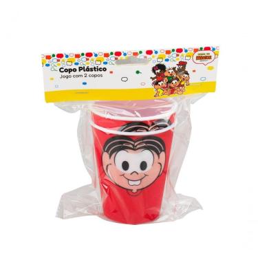 Imagem de Jogo 2 Copos Plástico Mônica Vermelho 400ml Turma Da Mônica