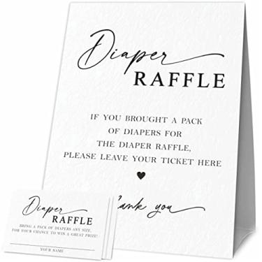 Imagem de Jogos de chá de bebê, 1 letreiro de sorteio de fraldas com 50 bilhetes para sorteio de fraldas, tema minimalista, decorações de festa de chá de bebê e suprimentos para meninos ou meninas (LBLK-C07)