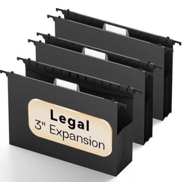 Imagem de NORDUN Pastas de arquivo de plástico para pendurar legais, capacidade extra, bolso expansível de 7,6 cm, pastas suspensas pretas grandes expansíveis com abas, pasta de arquivo resistente para arquivos