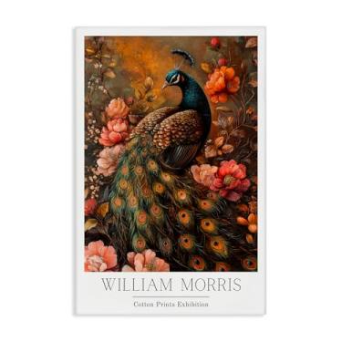 Imagem de Stupell Industries Arte de parede em tela de pavão vermelho inspirado em Morris vintage, design por Petal Prints Design, 91 x 61 cm