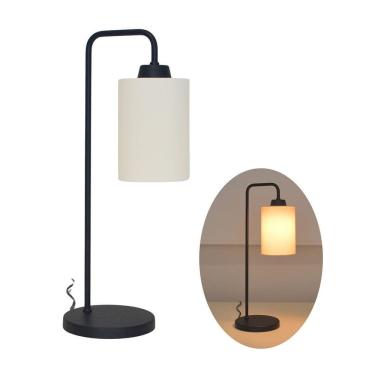 Imagem de Abajur Luminária Mesa Retro Preto Com Cúpula Tecido Cru