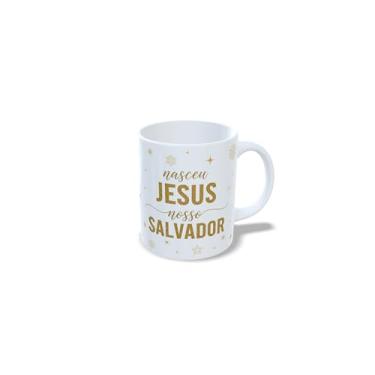 Imagem de Caneca Natalina de Cerâmica, Sagrada Família, Branca, 325ml, com Mensagem sobre o natal, e imagens de Jesus, Maria e José (23185)