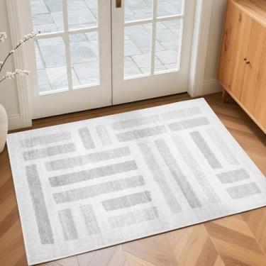 Imagem de EcoNest Tapetes laváveis, tapete macio de 6 x 0,9 m para sala de estar e quarto, vintage, listrado, resistente a manchas, com suporte antiderrapante, geométrico, quadriculado, dobrável, para decoração