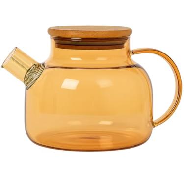 Imagem de Chaleira de Vidro Âmbar 1L com Tampa de Bambu e Filtro Inox Chaleira de Vidro Borossilicato Resistente ao Calor Para Chá Café e Infusões Design Moderno e Elegante PREMIUM (Fumê)