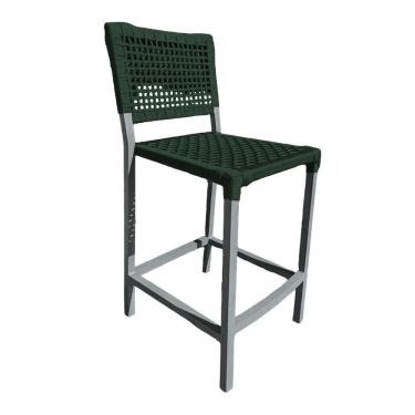 Imagem de Banqueta França Em Corda Náutica E Base Em Alumínio Cinza Para área Gourmet Verde Musgo - Cor: Verde