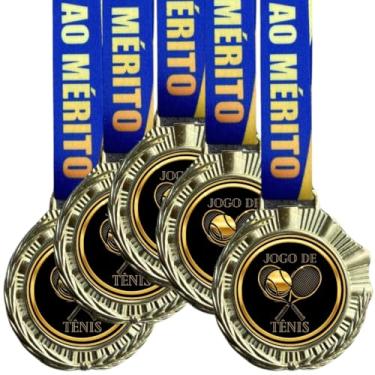 Imagem de Kit 5 Medalhas Para Torneio de Tênis Campeão Esportes Premiação 6cm Com Cordão honra ao mérito