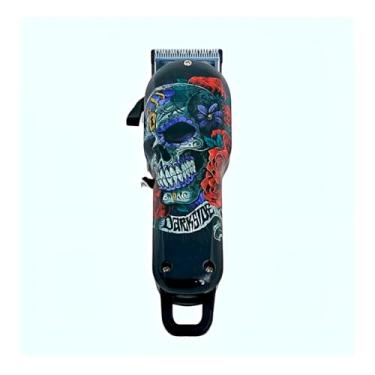 Imagem de Máquina de Corte Profissional Bivolt Recarregável, Design Caveira com Flores, 5W, 4 Pentes, 2200mAh, Kit Completo para Barbeiro