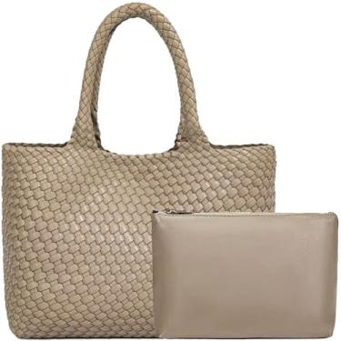 Imagem de JINMANXUE Bolsa feminina de neoprene de tecido de grande capacidade, bolsa de ombro casual feita à mão, Verde travertino, One Size