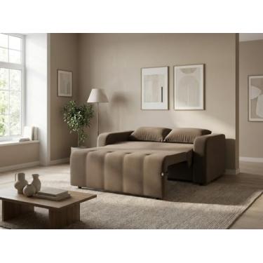 Imagem de Sofa Cama Amora New 3 Lugares Suede Veludo Sofisticado (Cappuccino)