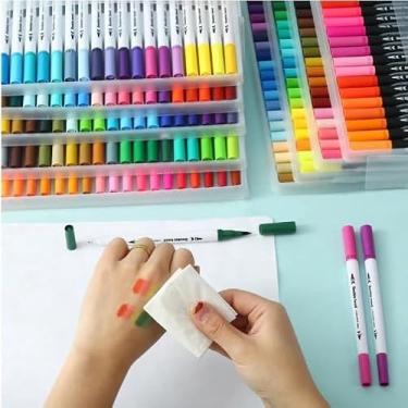 Imagem de Kit 60 Cores Caneta 2 em 1 Brush Lettering e Ponta Fina Dual Pen Canetinha Colorir Desenho