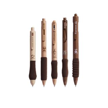 Imagem de GZBABY Canetas de gel retráteis, 5 peças, caneta esferográfica de ponta fina com aderência macia, 0,5 mm, tinta preta, estética delicada (marrom)