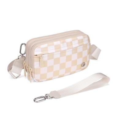Imagem de Jooniter Carteiras de pulso para mulheres, bolsas transversais quadriculadas para mulheres, bolsa de mão de ombro de nylon com alça ajustável, A7-bege, 7.48" x 4.72" x 2.16"