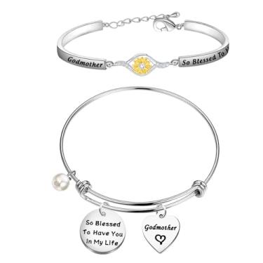 Imagem de LQRI Conjunto de pulseiras de presente de madrinha So Blessed to Have You in My Life Godmother Apreciation Batismo Gift from Goddaughter, Small, Cobre Aço inoxidável, Cobre