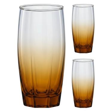 Imagem de Jogo 3 Copos de Vidro Flórida 365ml Redondo Água e Suco Cor: Degradê Ambar