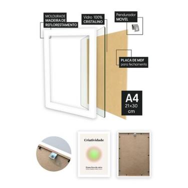 Imagem de Quadro Ideia/Criatividade/Arte com Vidro e Moldura Branca Tamanho:21cm