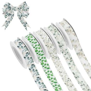 Imagem de SEHANY 5 rolos de fita de Natal 0,59 polegadas 5 jardas folhas verdes fitas de tecido festival fitas de cetim fitas decorativas de Natal para embrulho de presente faça você mesmo artesanato grinalda