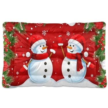 Imagem de SEHANY Cama de Natal com flocos de neve, boneco de neve, para cães, gatos, com fundo antiderrapante, para canil, colchão macio, lavável, para cães pequenos, médios e grandes, gatos, 61 x 45 cm