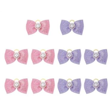 Imagem de ONLYKXY 10 pçs laço de cuidados com glitter para animais de estimação com faixa de borracha, mini corda elástica de cabelo, acessório de laço de flor fofa para estilizar, foto de férias, cão, gato
