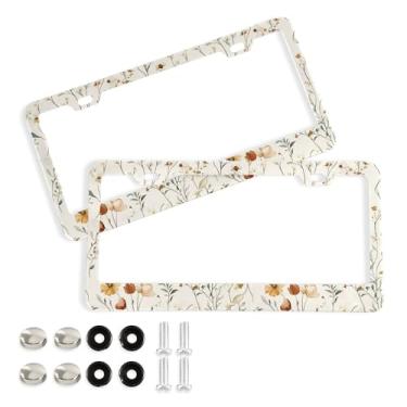 Imagem de SEHANY Molduras de placa de licença de flores florais coloridas, capas de moldura de placa de carro de alumínio à prova de ferrugem com orifícios elípticos e parafusos serve para veículos padrão dos
